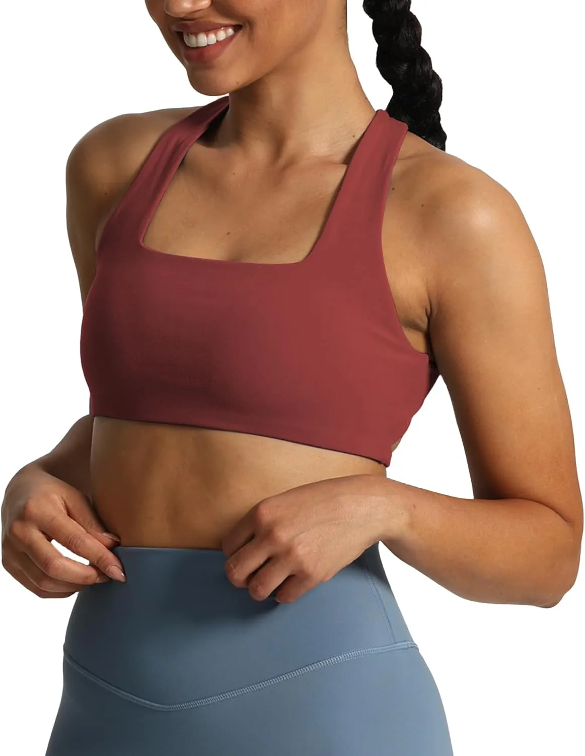 Aoxjox Women's Workout Sports Bras Square Neck Emma Cross Back Fitness Padded Training Gym Bra Yoga Crop Tank Top