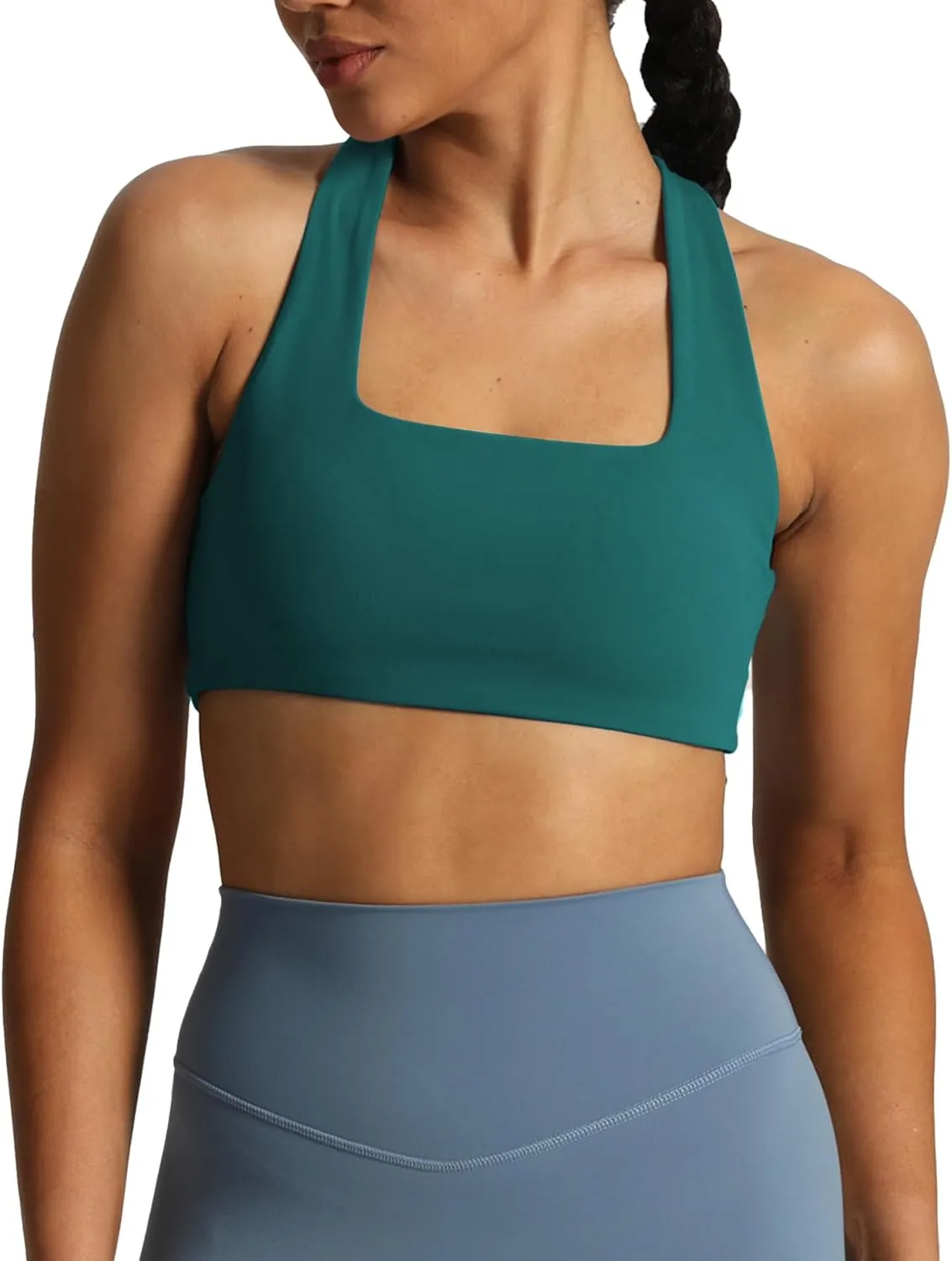Aoxjox Women's Workout Sports Bras Square Neck Emma Cross Back Fitness Padded Training Gym Bra Yoga Crop Tank Top