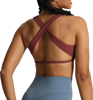 Aoxjox Women's Workout Sports Bras Square Neck Emma Cross Back Fitness Padded Training Gym Bra Yoga Crop Tank Top