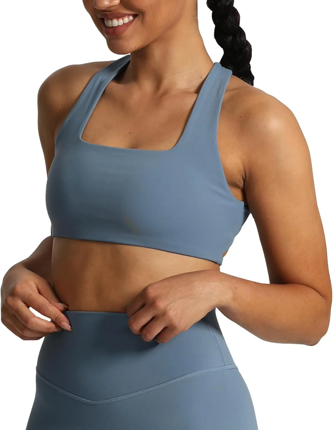 Aoxjox Women's Workout Sports Bras Square Neck Emma Cross Back Fitness Padded Training Gym Bra Yoga Crop Tank Top
