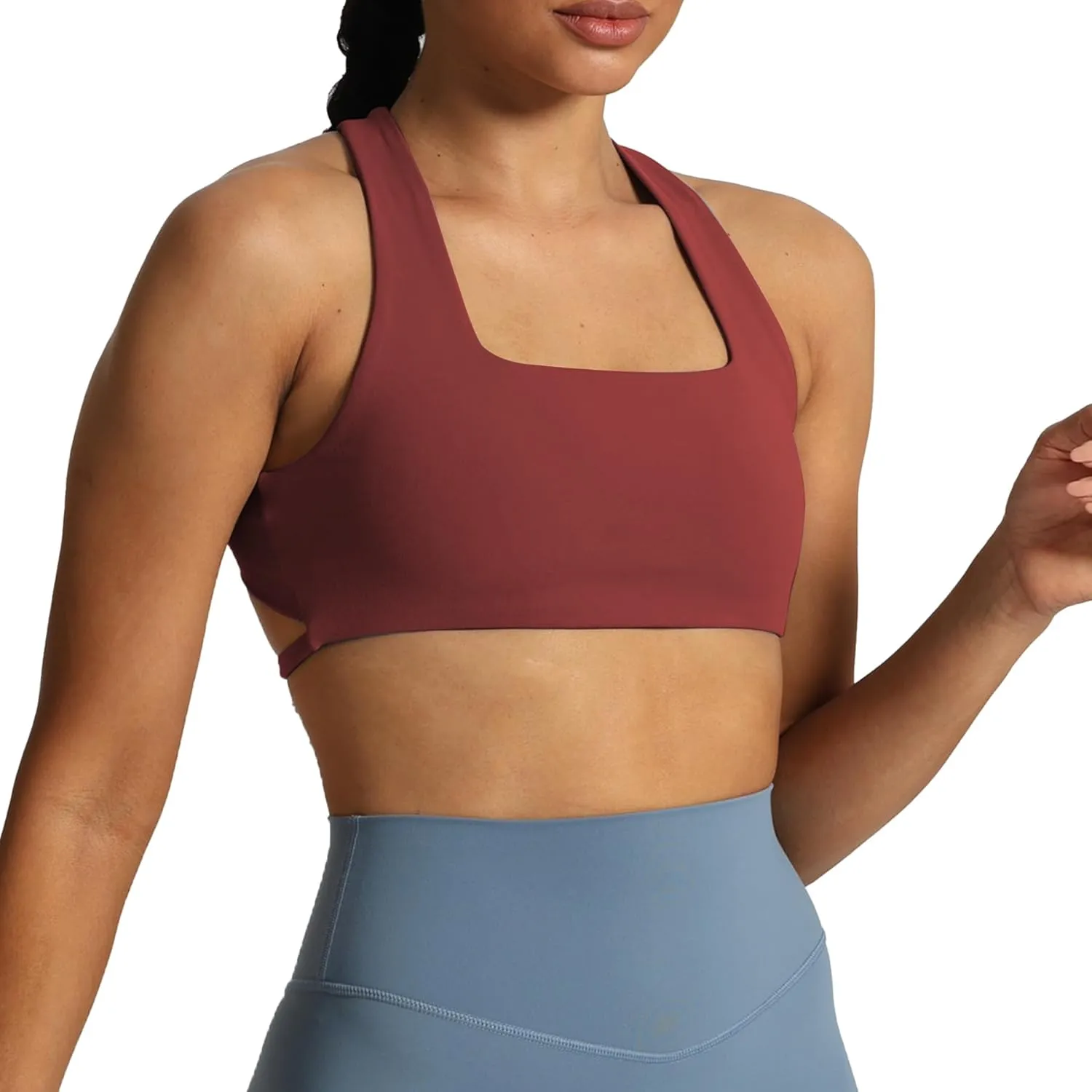 Aoxjox Women's Workout Sports Bras Square Neck Emma Cross Back Fitness Padded Training Gym Bra Yoga Crop Tank Top