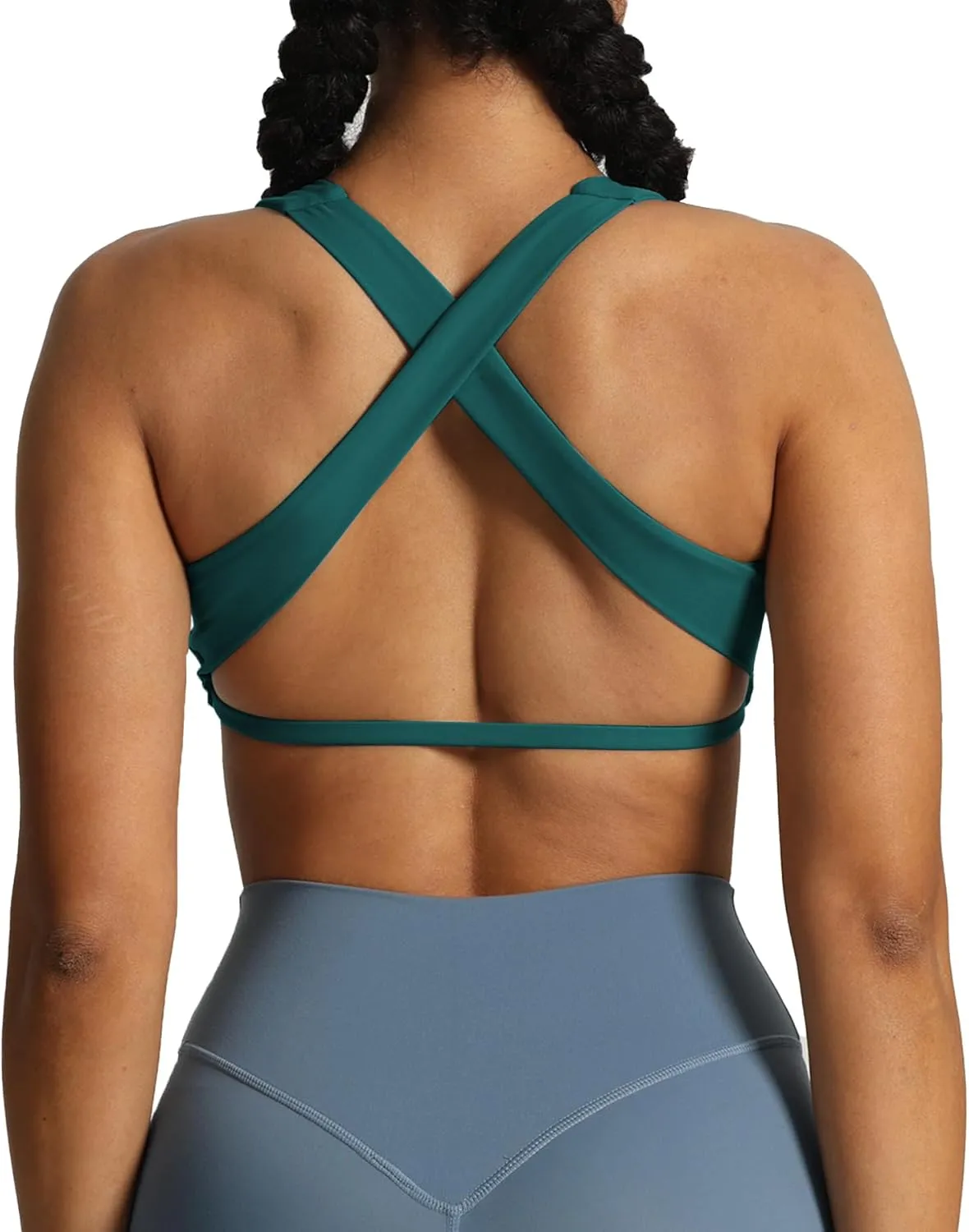 Aoxjox Women's Workout Sports Bras Square Neck Emma Cross Back Fitness Padded Training Gym Bra Yoga Crop Tank Top