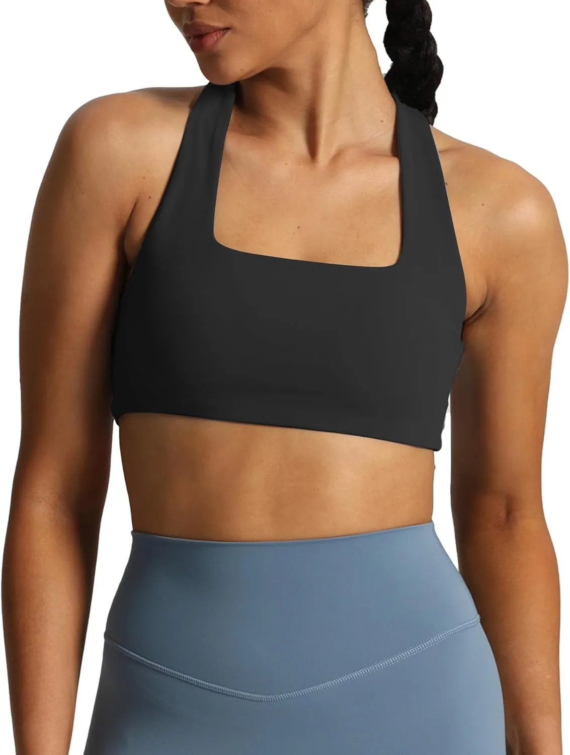 Aoxjox Women's Workout Sports Bras Square Neck Emma Cross Back Fitness Padded Training Gym Bra Yoga Crop Tank Top