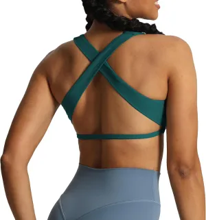 Aoxjox Women's Workout Sports Bras Square Neck Emma Cross Back Fitness Padded Training Gym Bra Yoga Crop Tank Top