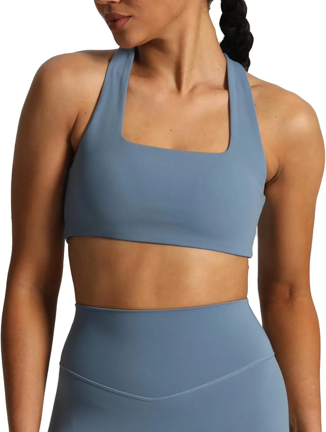 Aoxjox Women's Workout Sports Bras Square Neck Emma Cross Back Fitness Padded Training Gym Bra Yoga Crop Tank Top