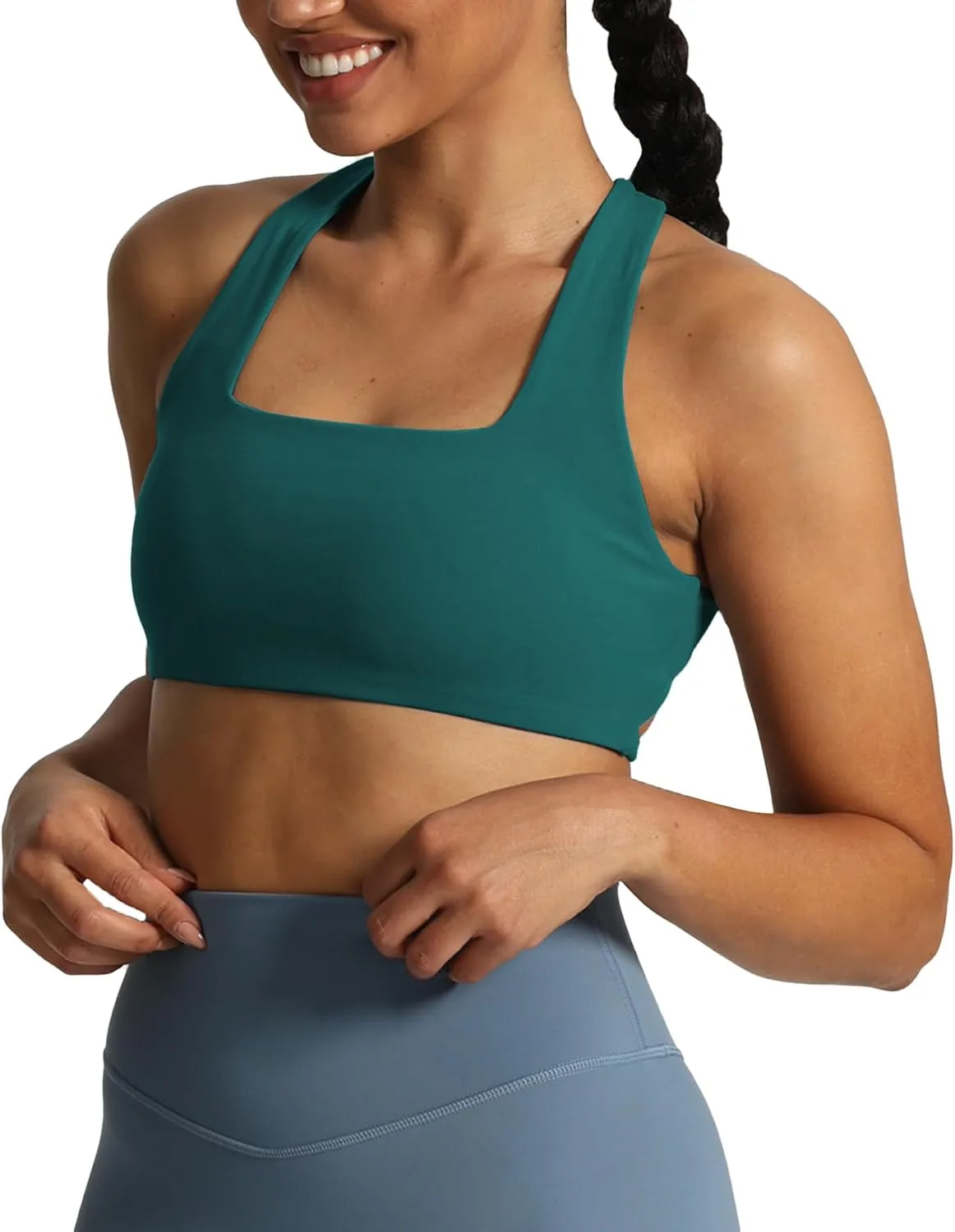 Aoxjox Women's Workout Sports Bras Square Neck Emma Cross Back Fitness Padded Training Gym Bra Yoga Crop Tank Top