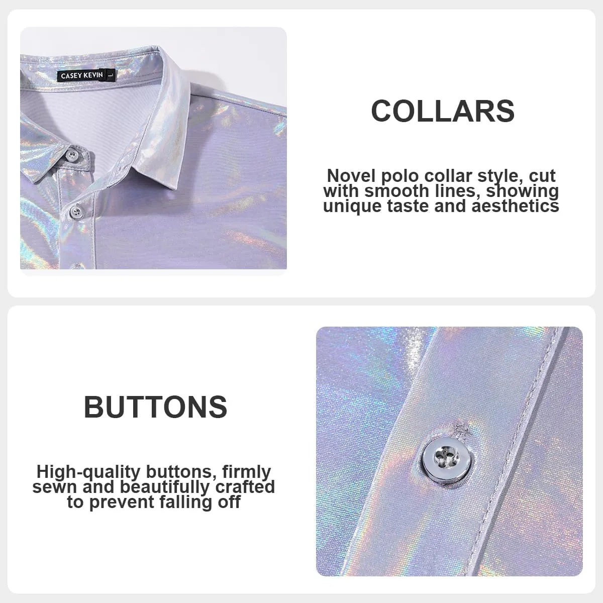 Arjen Kroos Men's 70s Disco Shirt Sequins Party Costume Short Sleeve Metallic Rave Button Down Shirts