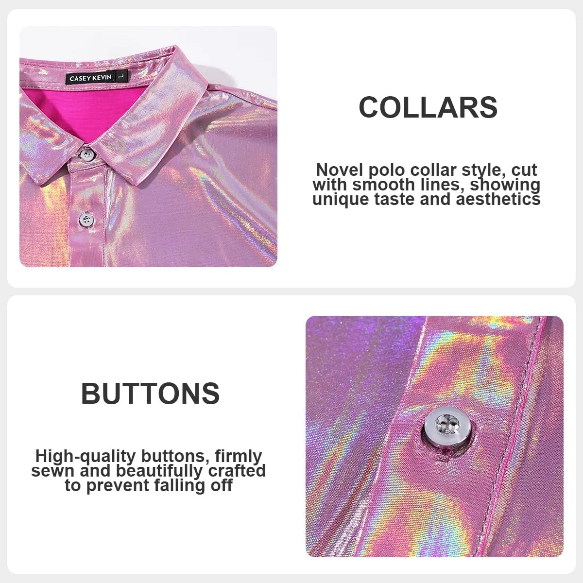 Arjen Kroos Men's 70s Disco Shirt Sequins Party Costume Short Sleeve Metallic Rave Button Down Shirts