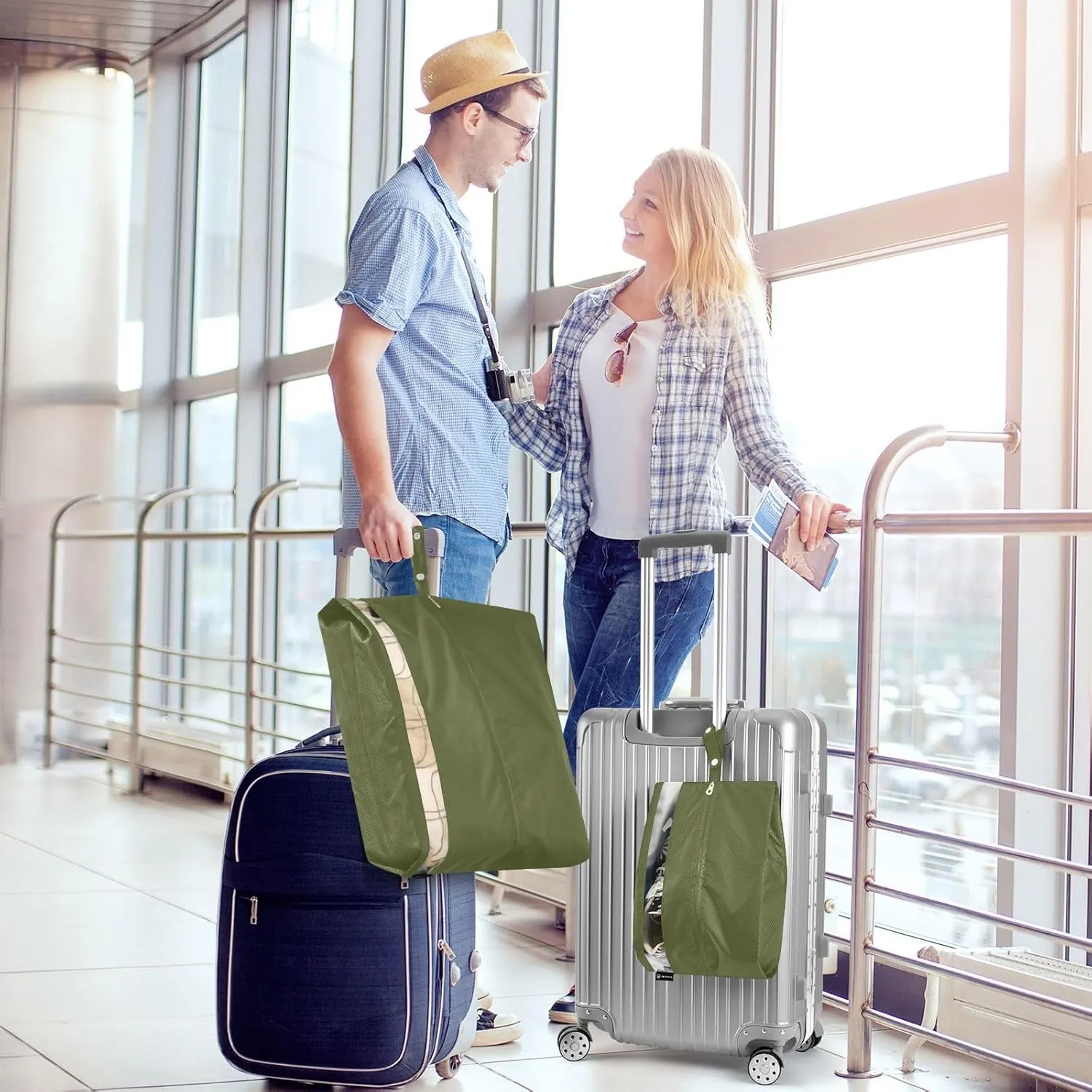 Army Green Travel Packing Bags Packing Cubes with Shoe Bag Shoe Bags with Sturdy Zipper