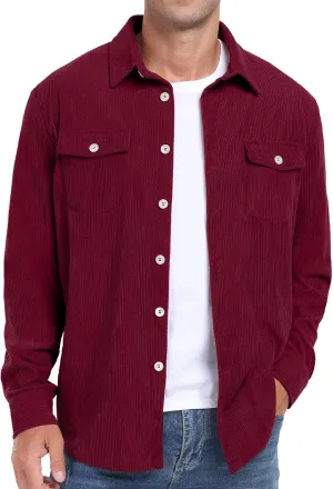 Askdeer Men's Corduroy Button Down Shirts Long Sleeve Casual Shacket Jacket Western Corduroy Shirt Jacket with Flap Pockets