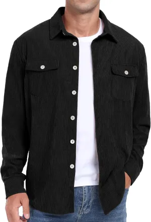 Askdeer Men's Corduroy Button Down Shirts Long Sleeve Casual Shacket Jacket Western Corduroy Shirt Jacket with Flap Pockets