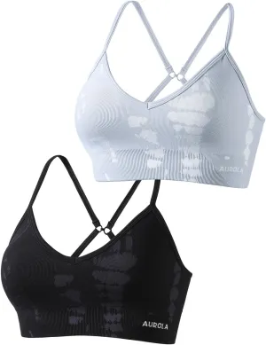 AUROLA Serpent Seamless Sports Bras for Women,Backless Padded Strappy Workout Gym Yoga Crop Tops
