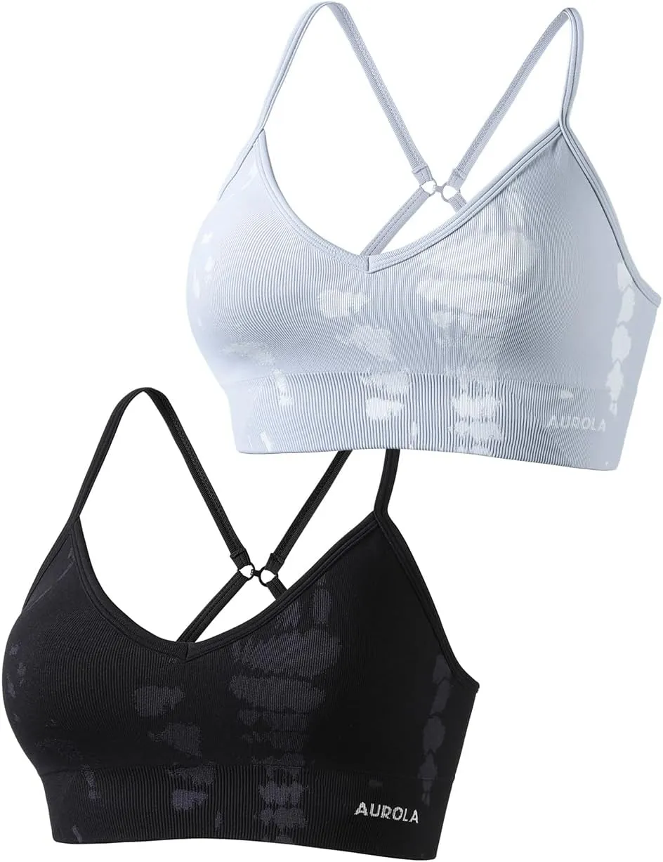 AUROLA Serpent Seamless Sports Bras for Women,Backless Padded Strappy Workout Gym Yoga Crop Tops