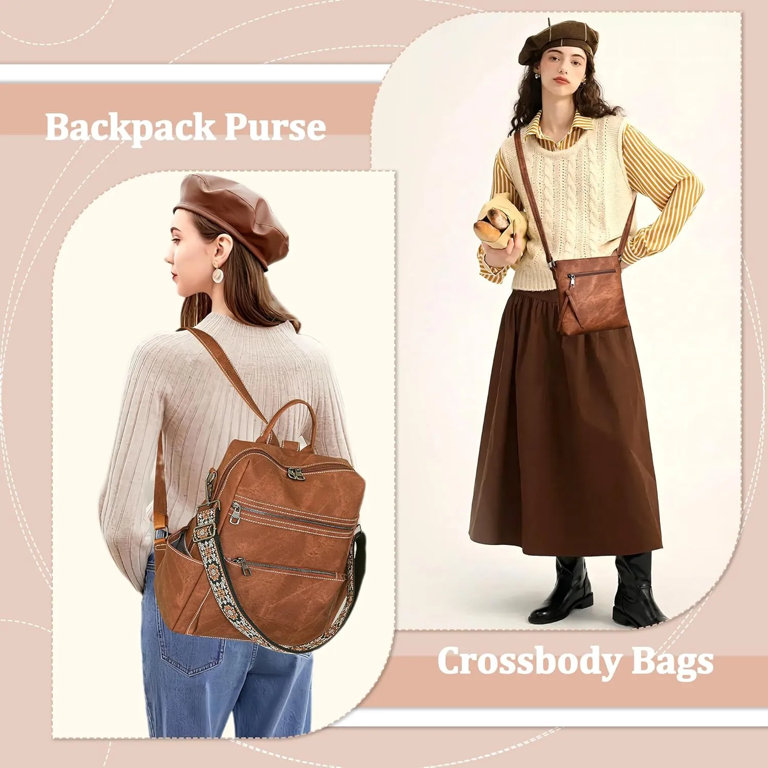 Backpack Purse for Women Pu Leather Travel Backpack Fashion Designer Shoulder Bag Ladies Convertible Handbags