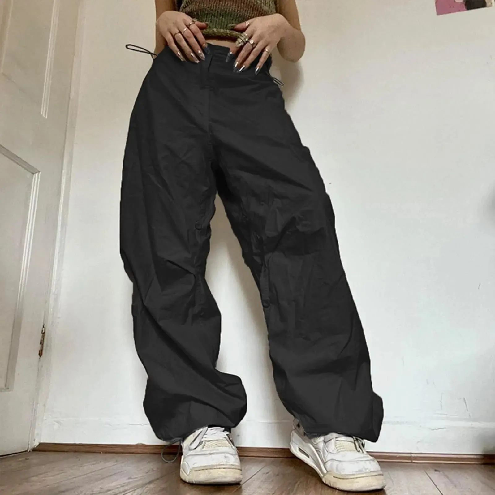 Baggy Cargo Y2K Low Waist Straight Wide Leg Parachute Multiple Pockets Joggers Streetwear Trendy Pants