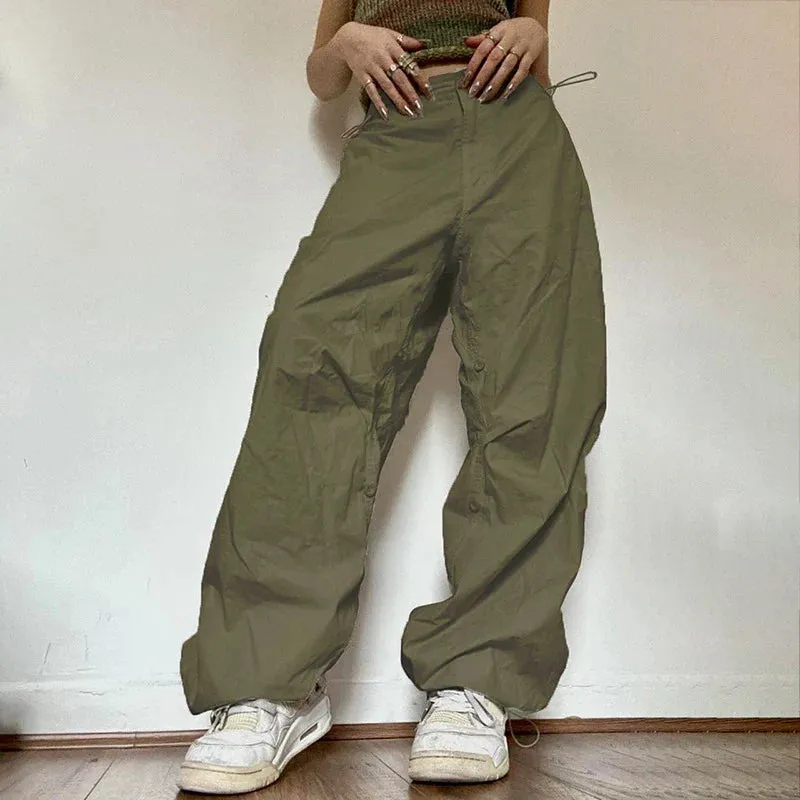 Baggy Cargo Y2K Low Waist Straight Wide Leg Parachute Multiple Pockets Joggers Streetwear Trendy Pants
