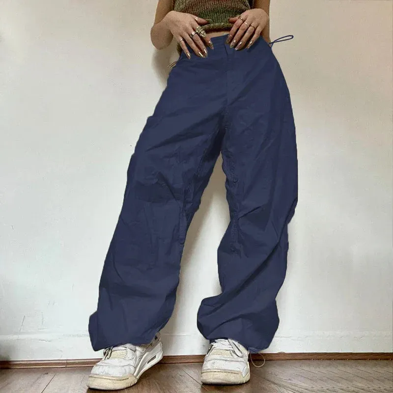 Baggy Cargo Y2K Low Waist Straight Wide Leg Parachute Multiple Pockets Joggers Streetwear Trendy Pants