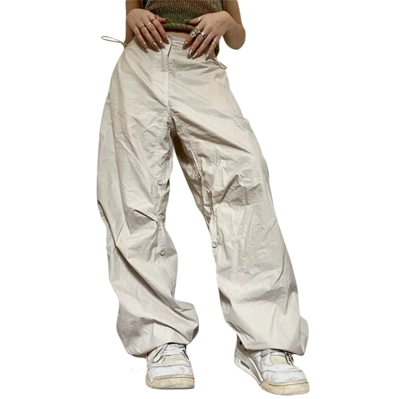 Baggy Cargo Y2K Low Waist Straight Wide Leg Parachute Multiple Pockets Joggers Streetwear Trendy Pants