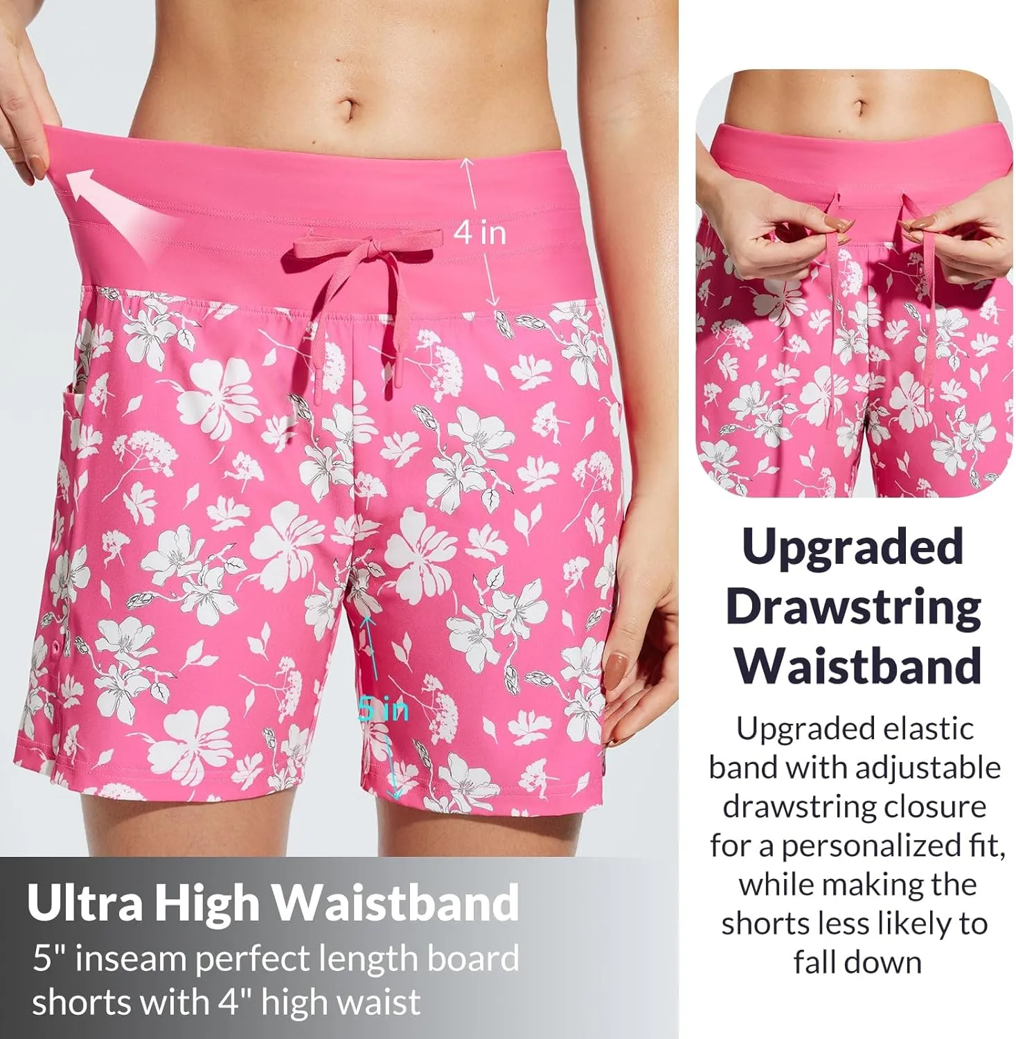 baleaf Women's 5"/9" High Waisted Swim Board Shorts Quick Dry Swimsuits Bottoms with Drawstring
