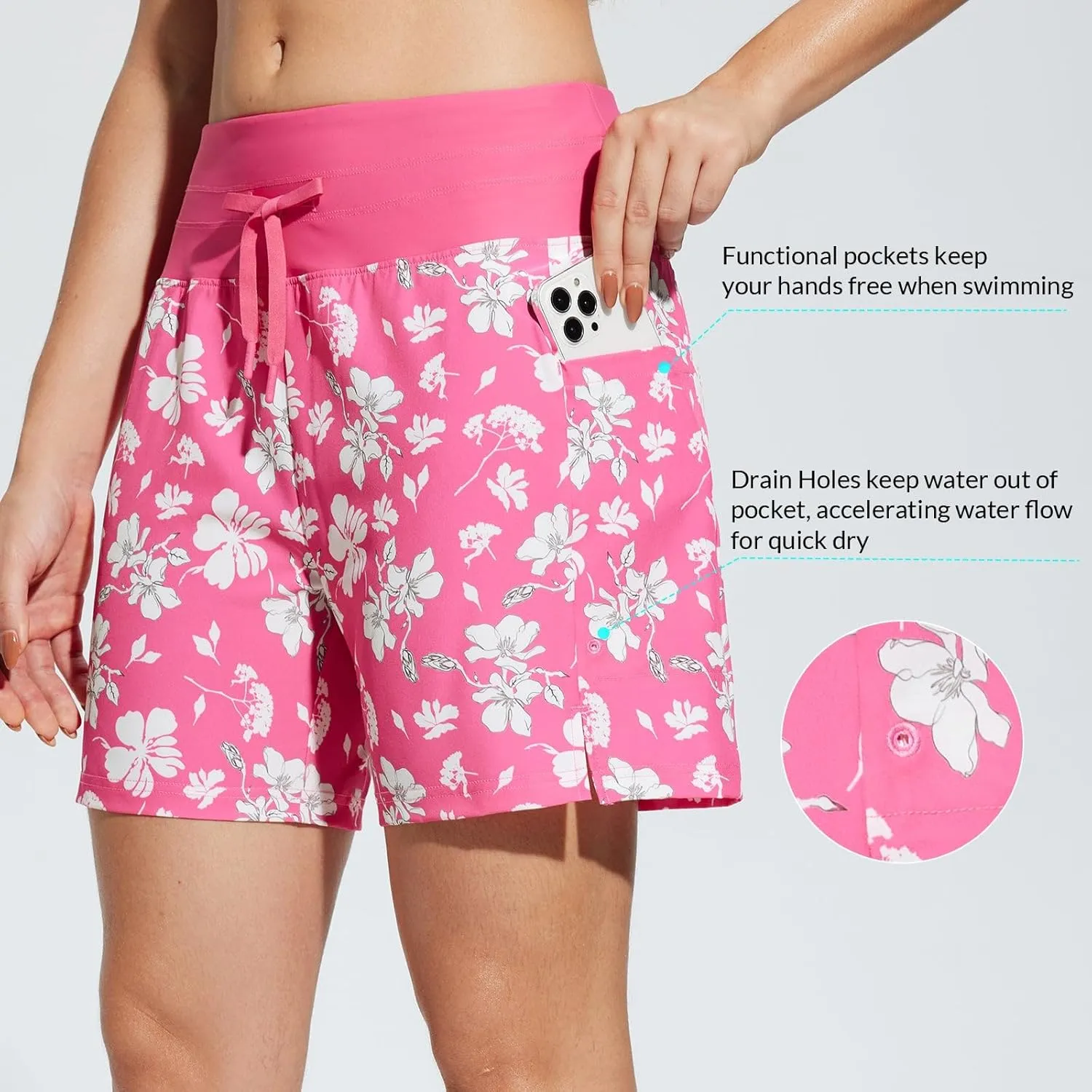 baleaf Women's 5"/9" High Waisted Swim Board Shorts Quick Dry Swimsuits Bottoms with Drawstring
