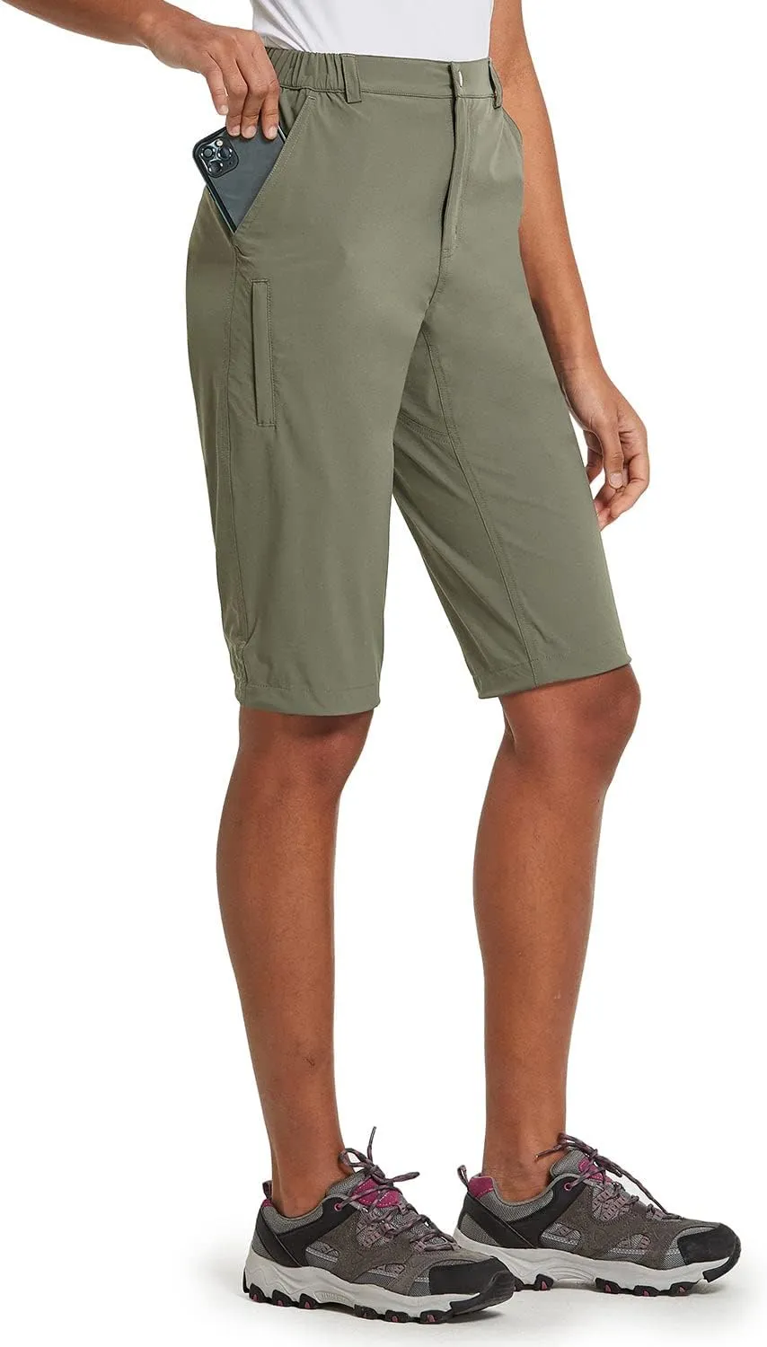 baleaf Women's Bermuda Knee Length Long Shorts for Summer Hiking Golf Camping Stretch Lightweight Nylon Quick Dry