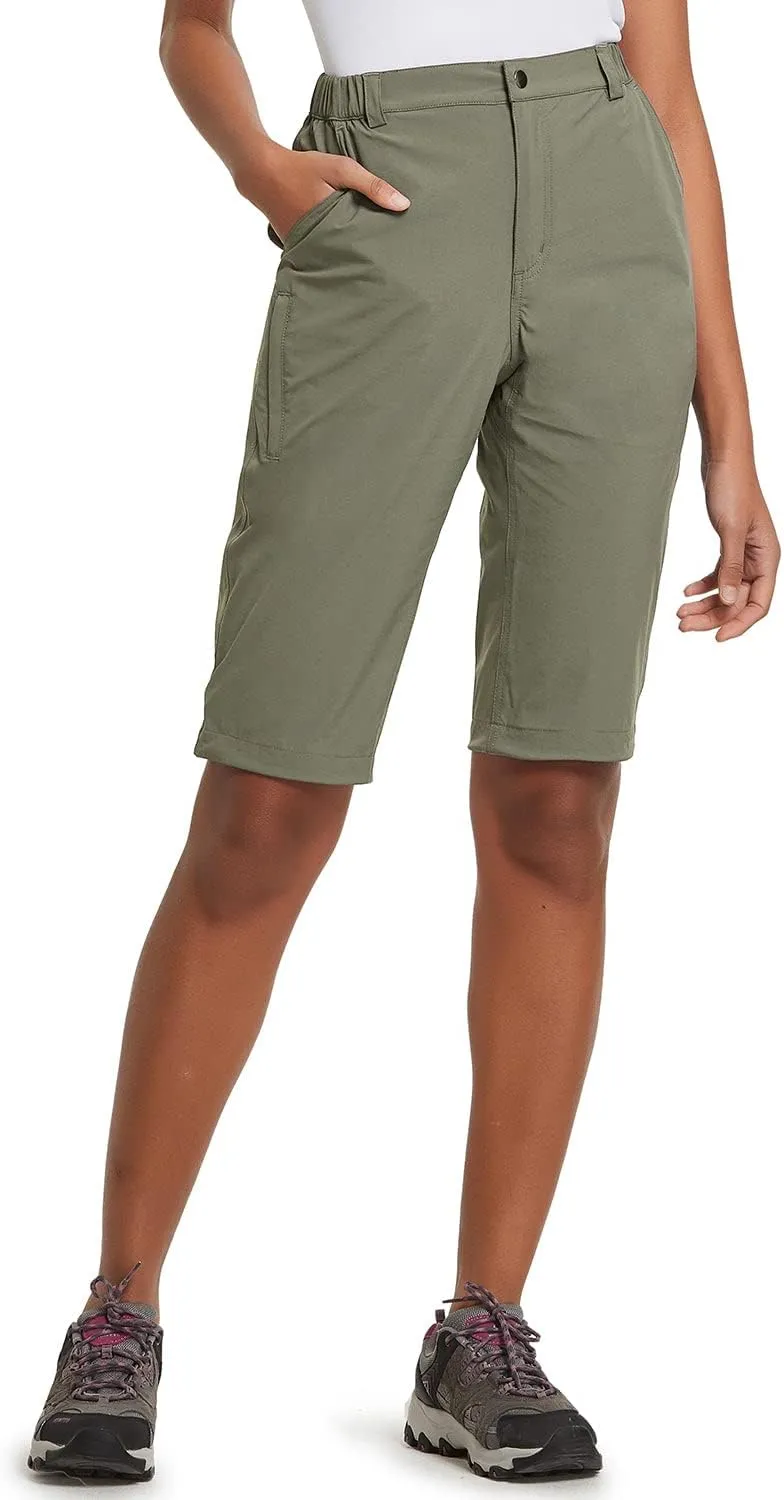 baleaf Women's Bermuda Knee Length Long Shorts for Summer Hiking Golf Camping Stretch Lightweight Nylon Quick Dry