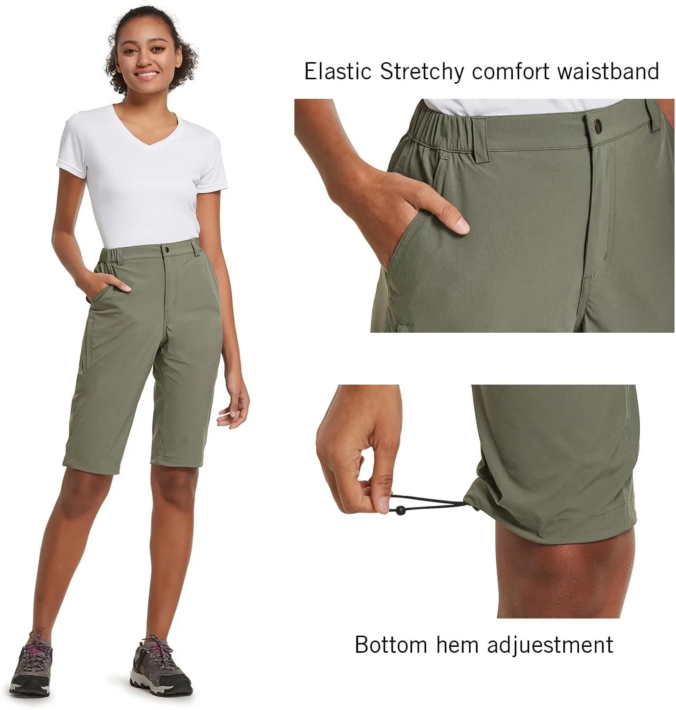 baleaf Women's Bermuda Knee Length Long Shorts for Summer Hiking Golf Camping Stretch Lightweight Nylon Quick Dry