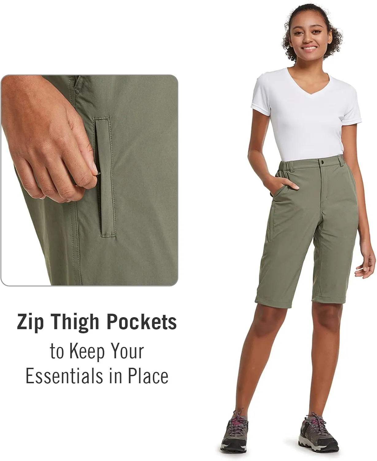 baleaf Women's Bermuda Knee Length Long Shorts for Summer Hiking Golf Camping Stretch Lightweight Nylon Quick Dry