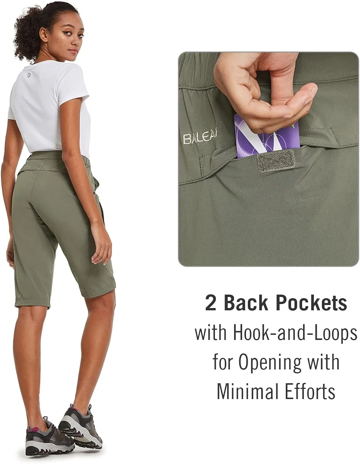 baleaf Women's Bermuda Knee Length Long Shorts for Summer Hiking Golf Camping Stretch Lightweight Nylon Quick Dry