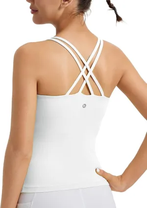 baleaf Women's Workout Tank Tops with Wireless Padded Yoga Crop Longline Sports Bras Double Spaghetti Strap
