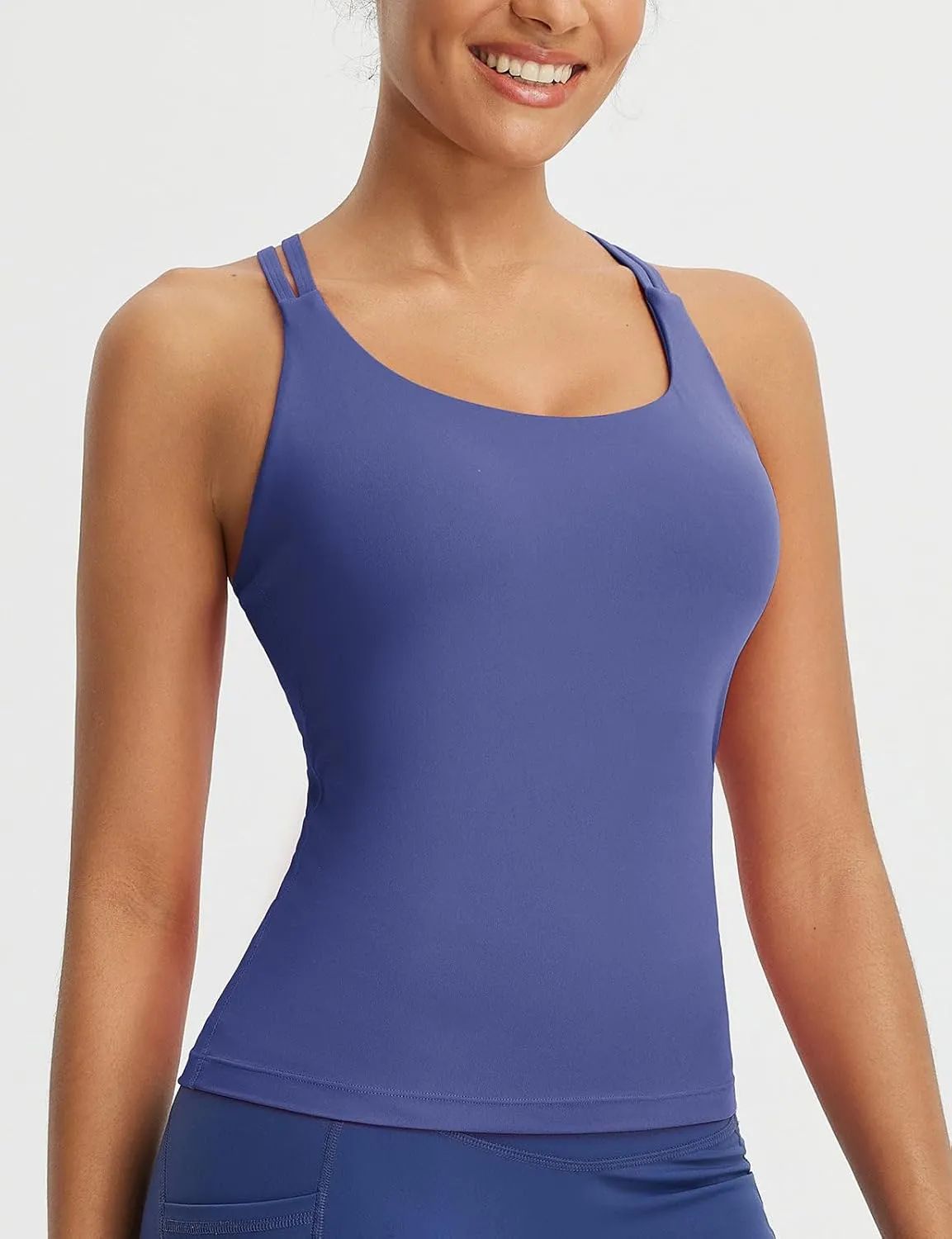 baleaf Women's Workout Tank Tops with Wireless Padded Yoga Crop Longline Sports Bras Double Spaghetti Strap