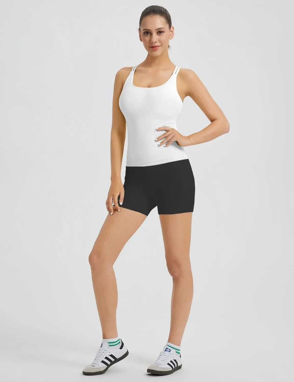 baleaf Women's Workout Tank Tops with Wireless Padded Yoga Crop Longline Sports Bras Double Spaghetti Strap