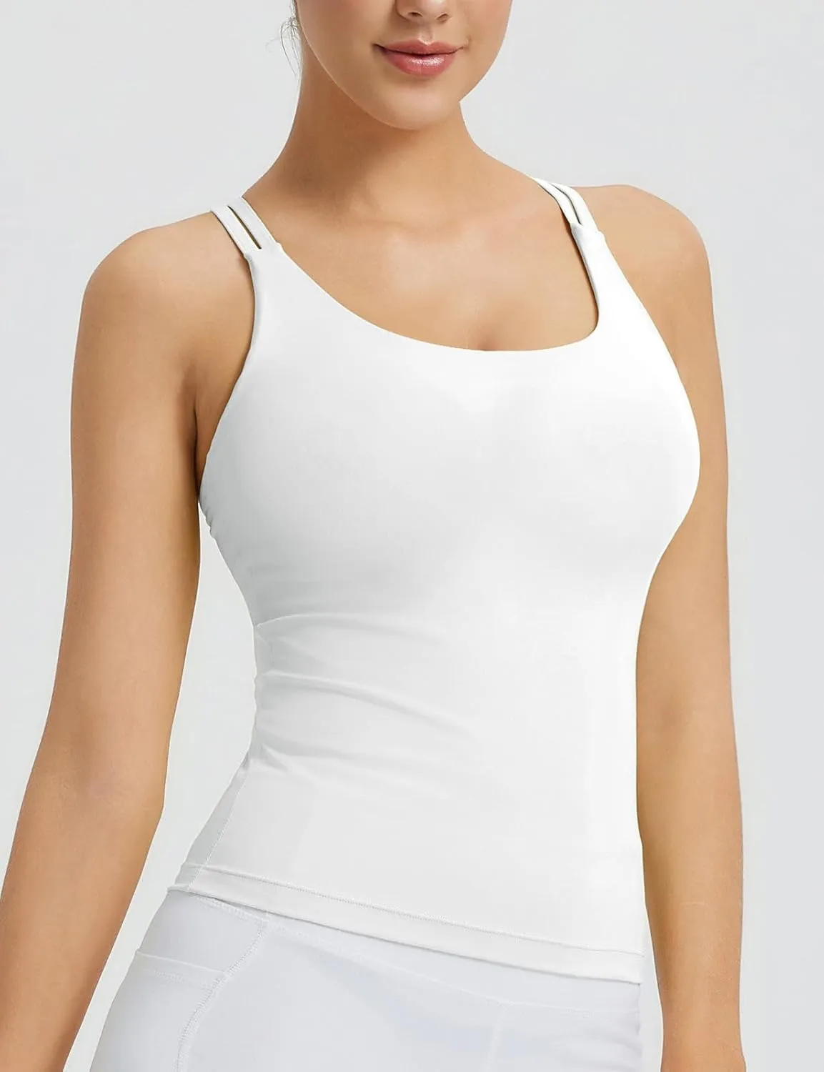 baleaf Women's Workout Tank Tops with Wireless Padded Yoga Crop Longline Sports Bras Double Spaghetti Strap