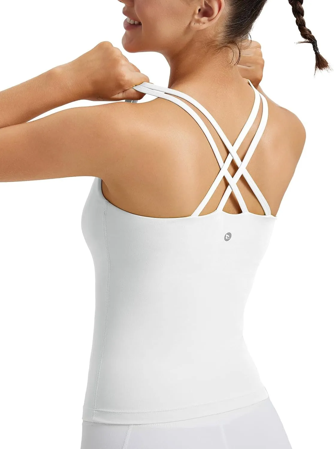 baleaf Women's Workout Tank Tops with Wireless Padded Yoga Crop Longline Sports Bras Double Spaghetti Strap