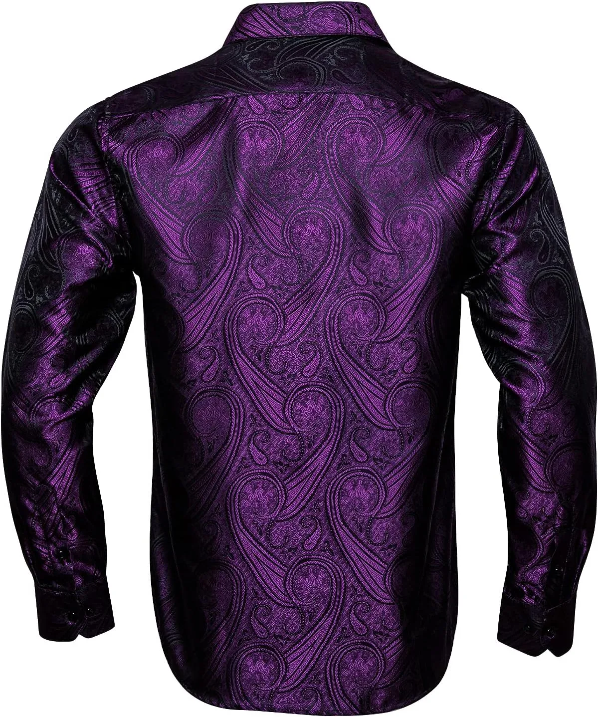Barry.Wang Men's Dress Shirt Paisley Silk Long Sleeve Button Down Shirts Formal Wedding Regular Fit Tops Disco Party
