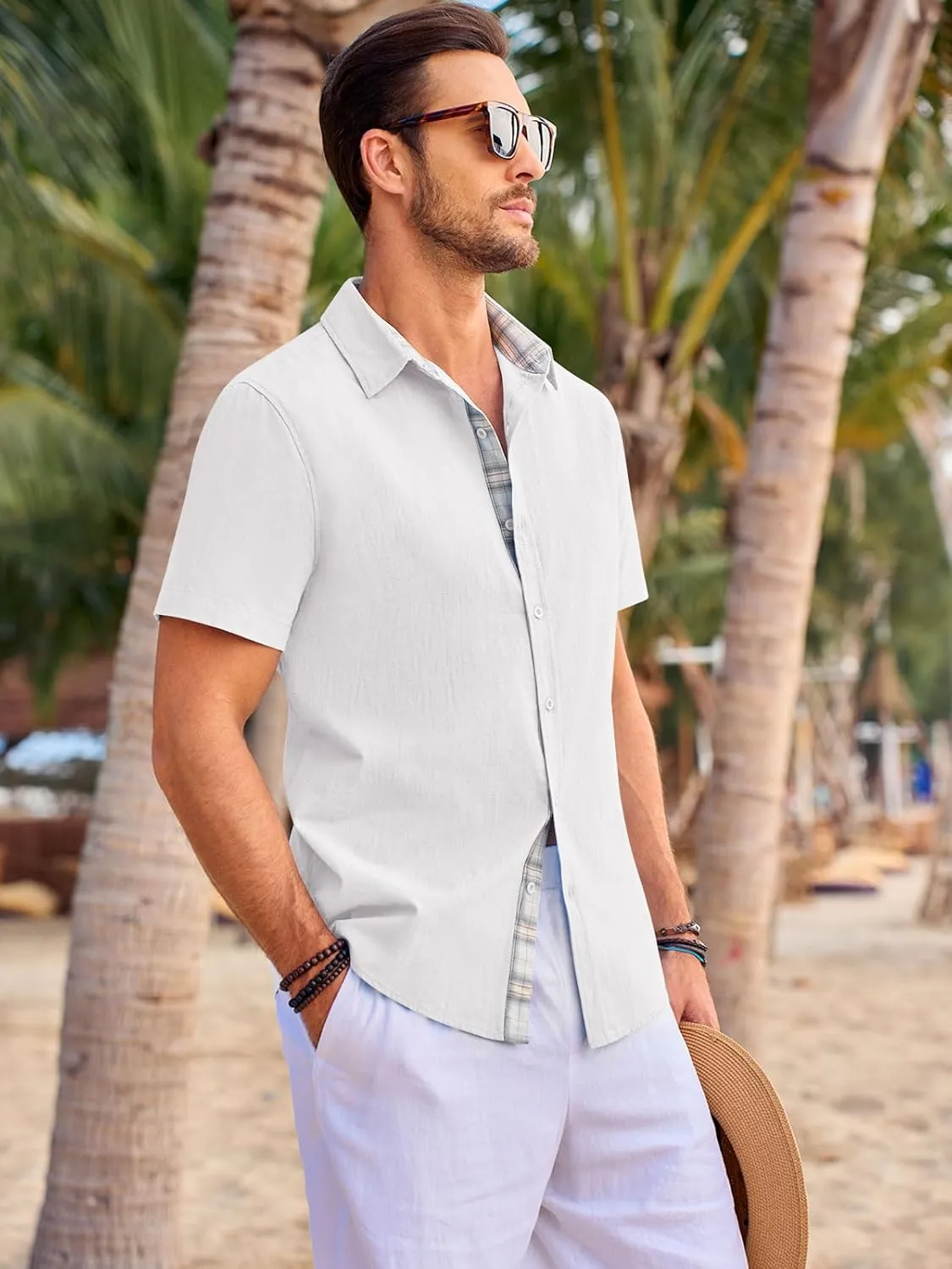 Beotyshow Mens Button Down Shirts Short Sleeve Casual Summer Beach Shirt Tops M-3XL