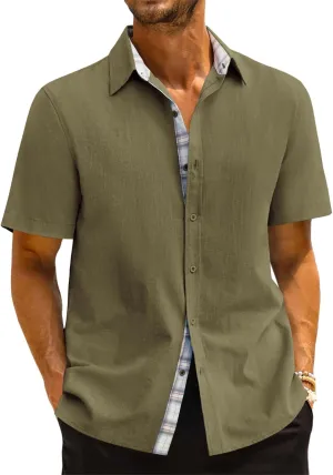 Beotyshow Mens Button Down Shirts Short Sleeve Casual Summer Beach Shirt Tops M-3XL