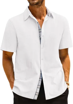 Beotyshow Mens Button Down Shirts Short Sleeve Casual Summer Beach Shirt Tops M-3XL