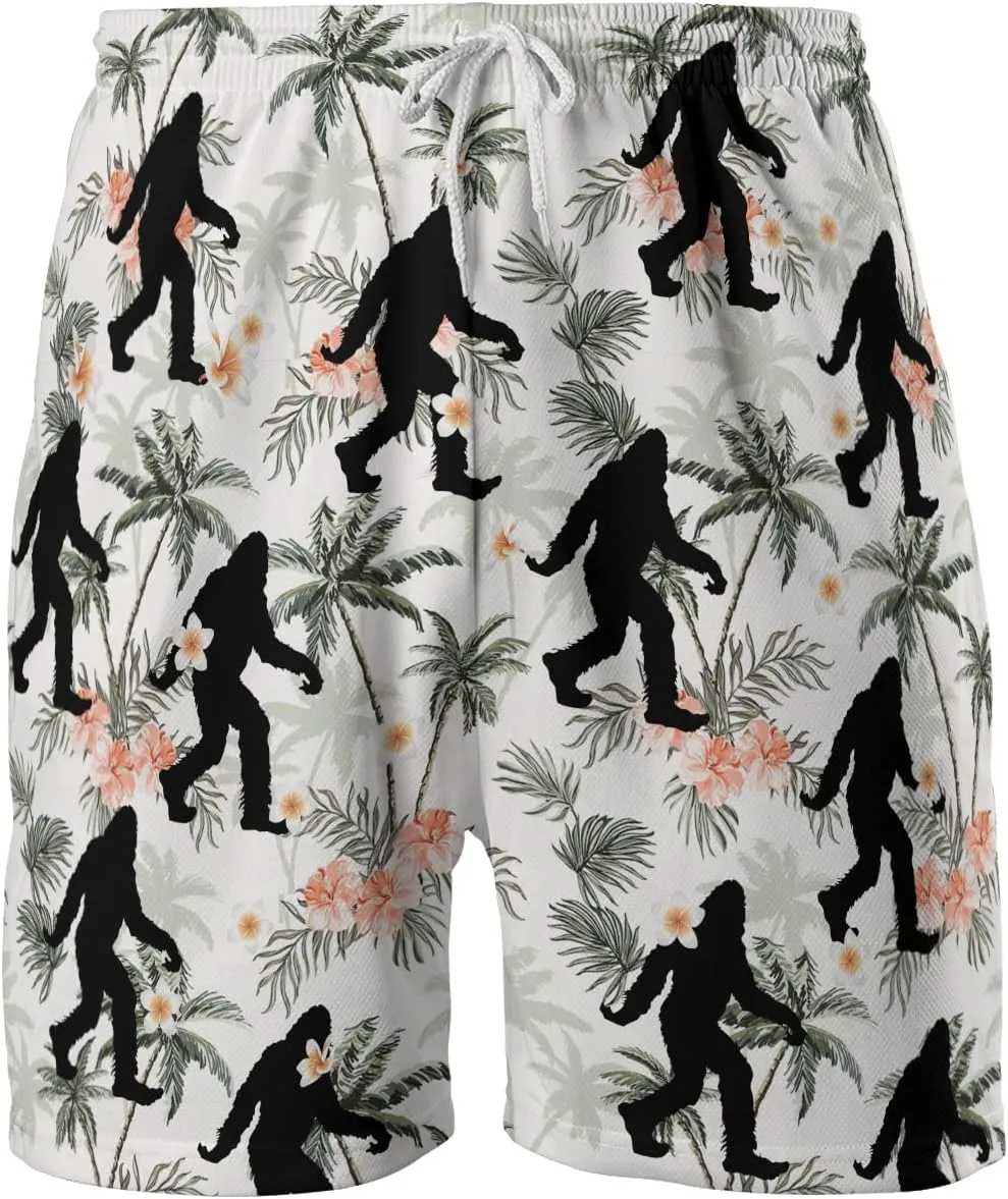 Bigfoot Men's Quick Dry - Sasquatch Hawaiian Shorts for Men - Beach Shorts Swim Trunks Set 14 (TND-LN-14)