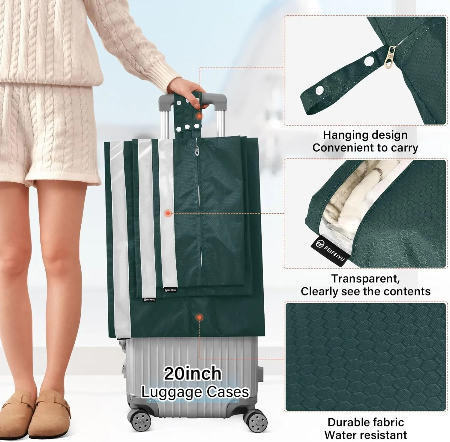 Black Green Travel Packing Bags 3 Sizes Luggage Organizer Bags Set Packing Organizers for Luggage