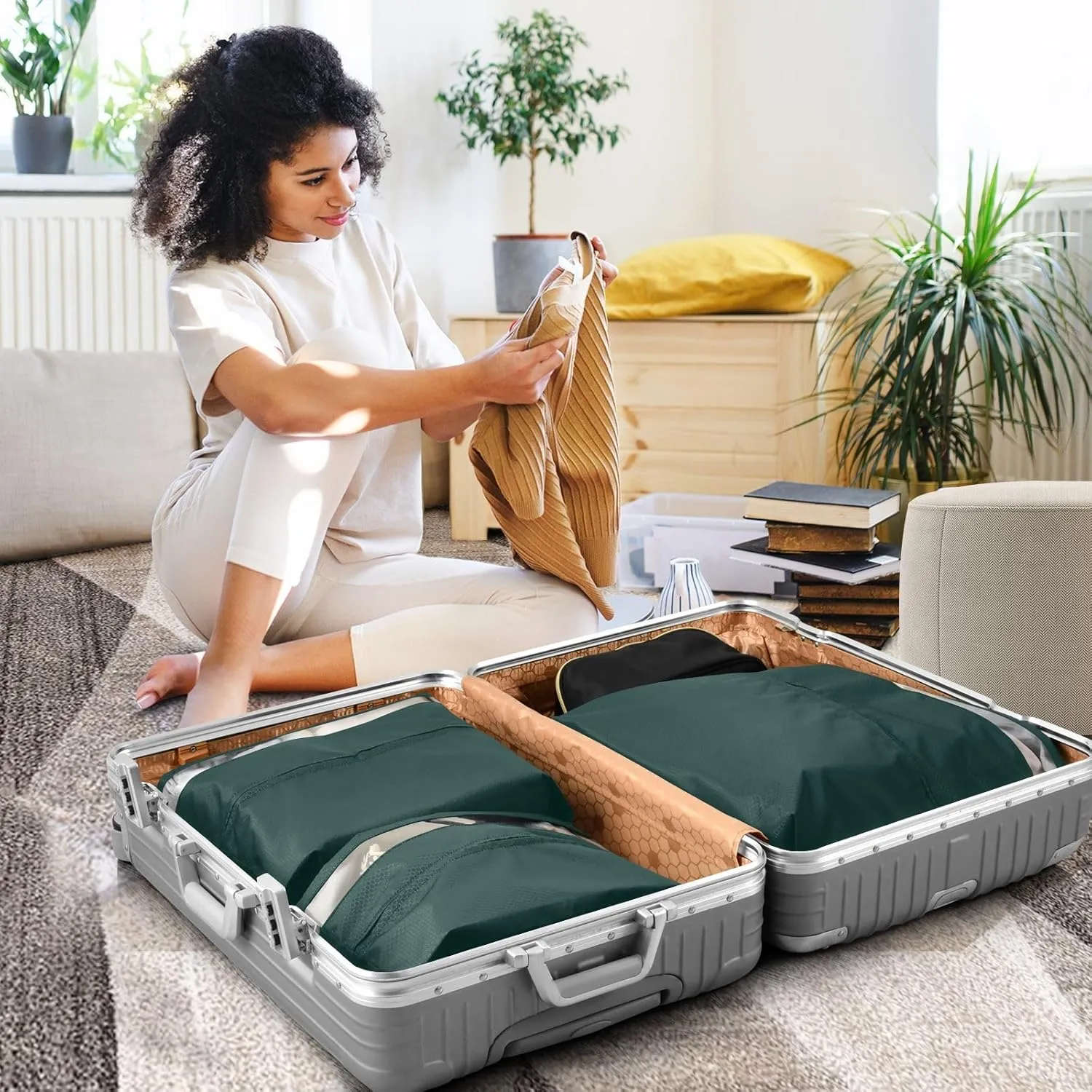 Black Green Travel Packing Bags 3 Sizes Luggage Organizer Bags Set Packing Organizers for Luggage