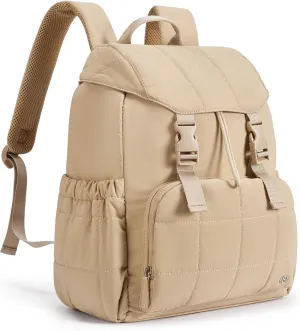 BOSTANTEN Puffer Backpack for Women, 15.6 Inch College Laptop Backpack with RFID Pocket, Water Resistant Casual Travel Daypack, Khaki