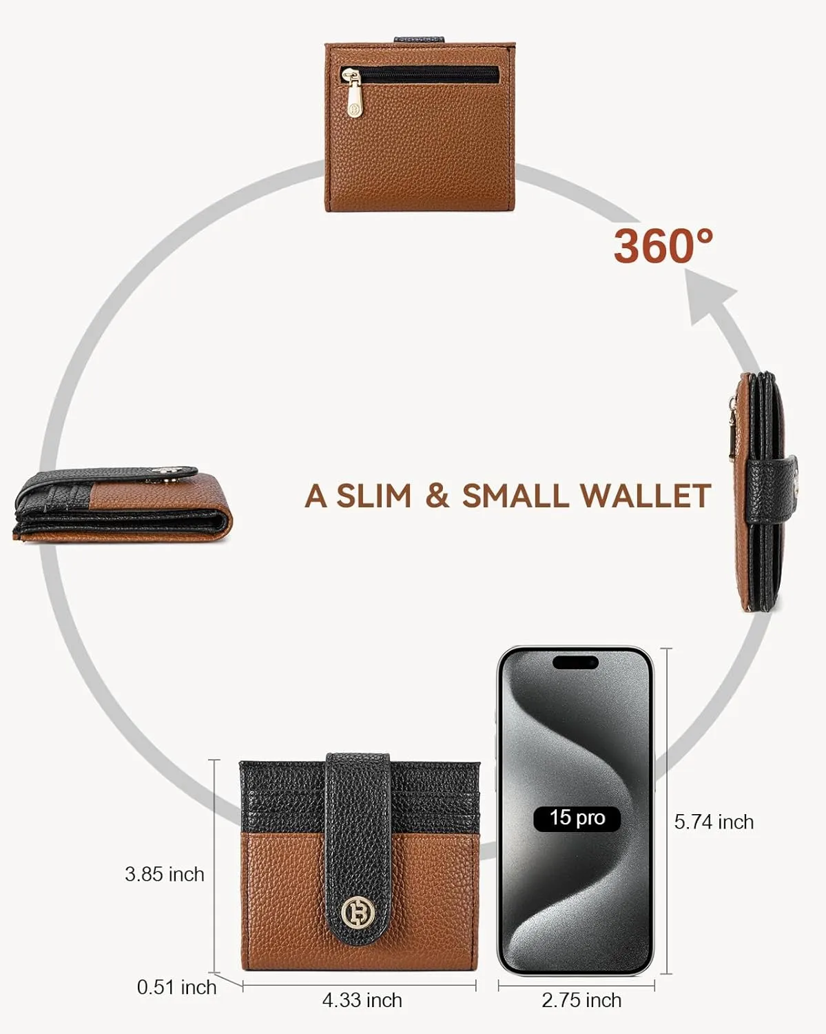 BOSTANTEN Slim Wallet for Women Small RFID Blocking Credit Card Holder Leather Bifold Wallets with Zipper Coin Pocket BlackBrown