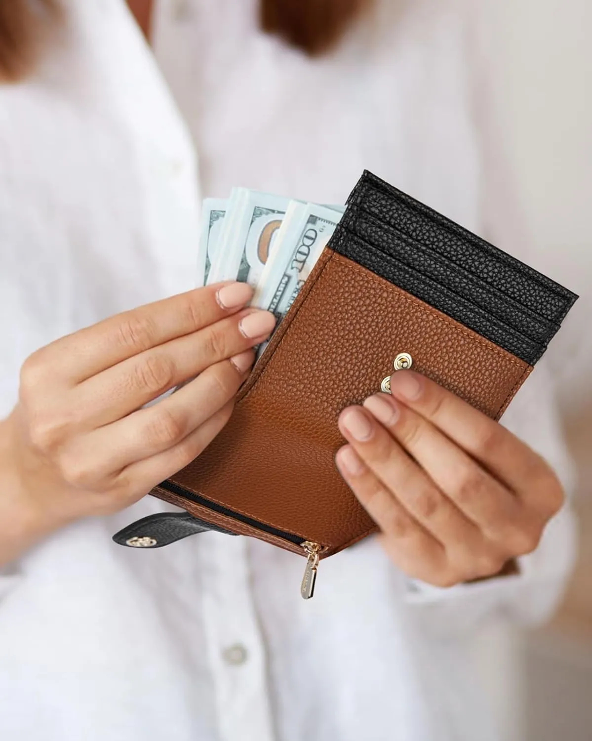 BOSTANTEN Slim Wallet for Women Small RFID Blocking Credit Card Holder Leather Bifold Wallets with Zipper Coin Pocket BlackBrown
