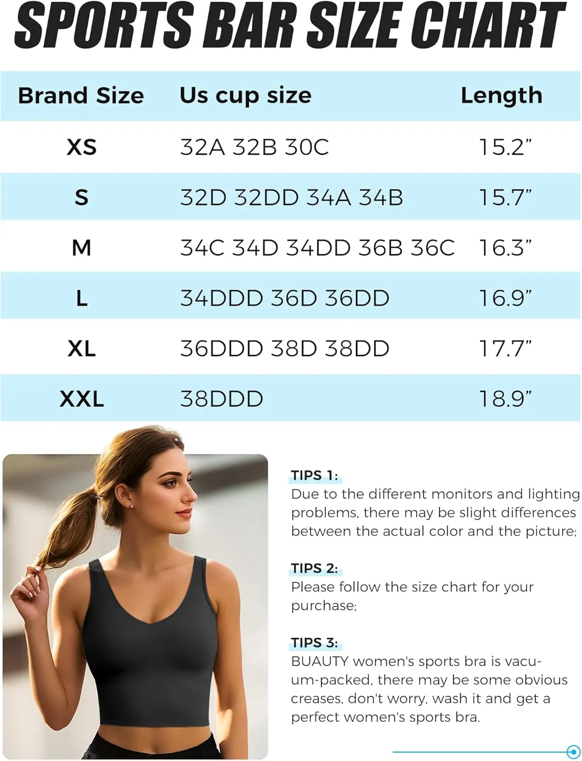 Buauty Sports Bras for Women Longline Wirefree Padded High Support, Workout Tank Crop Tops Built in Bra for Women