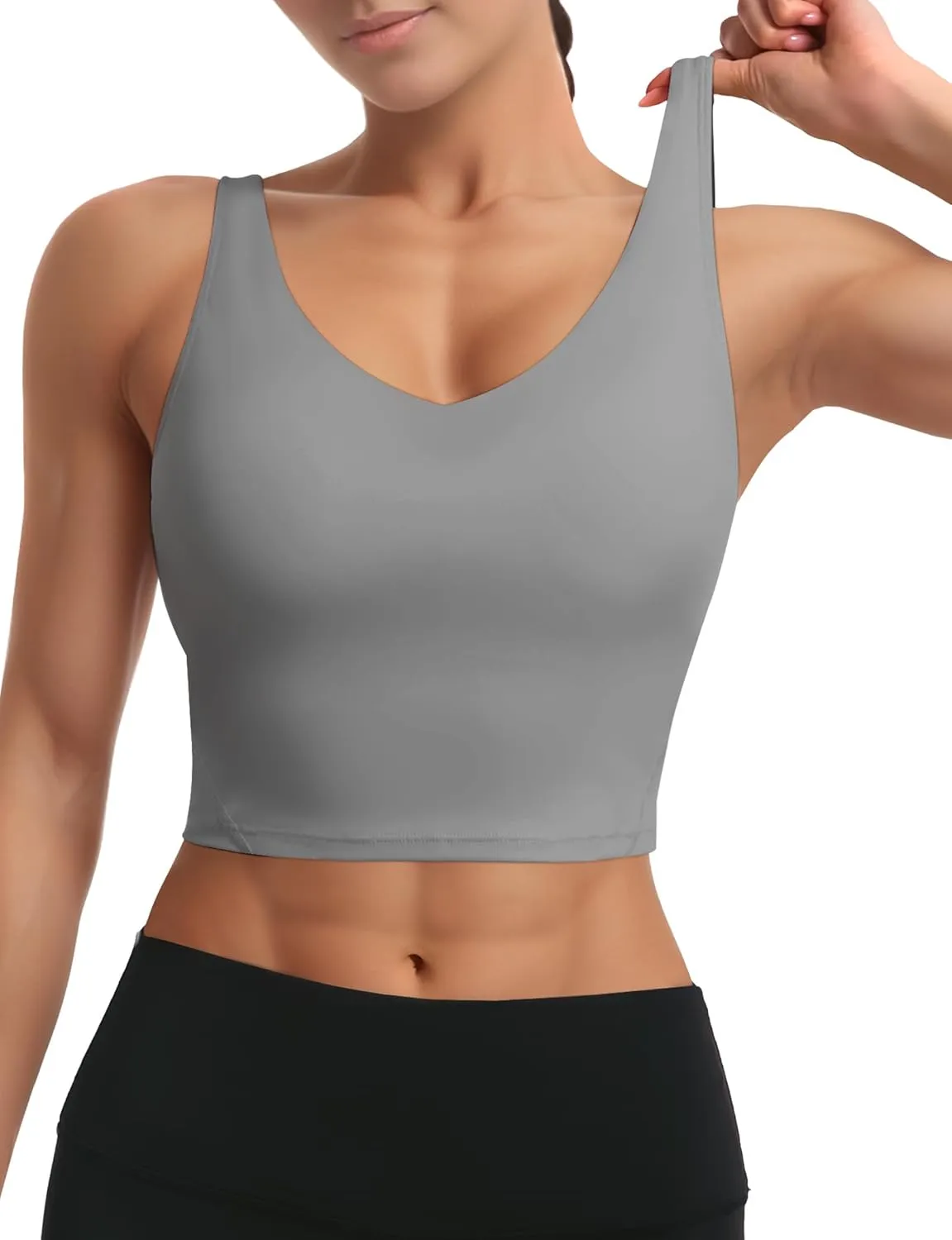 Buauty Sports Bras for Women Longline Wirefree Padded High Support, Workout Tank Crop Tops Built in Bra for Women