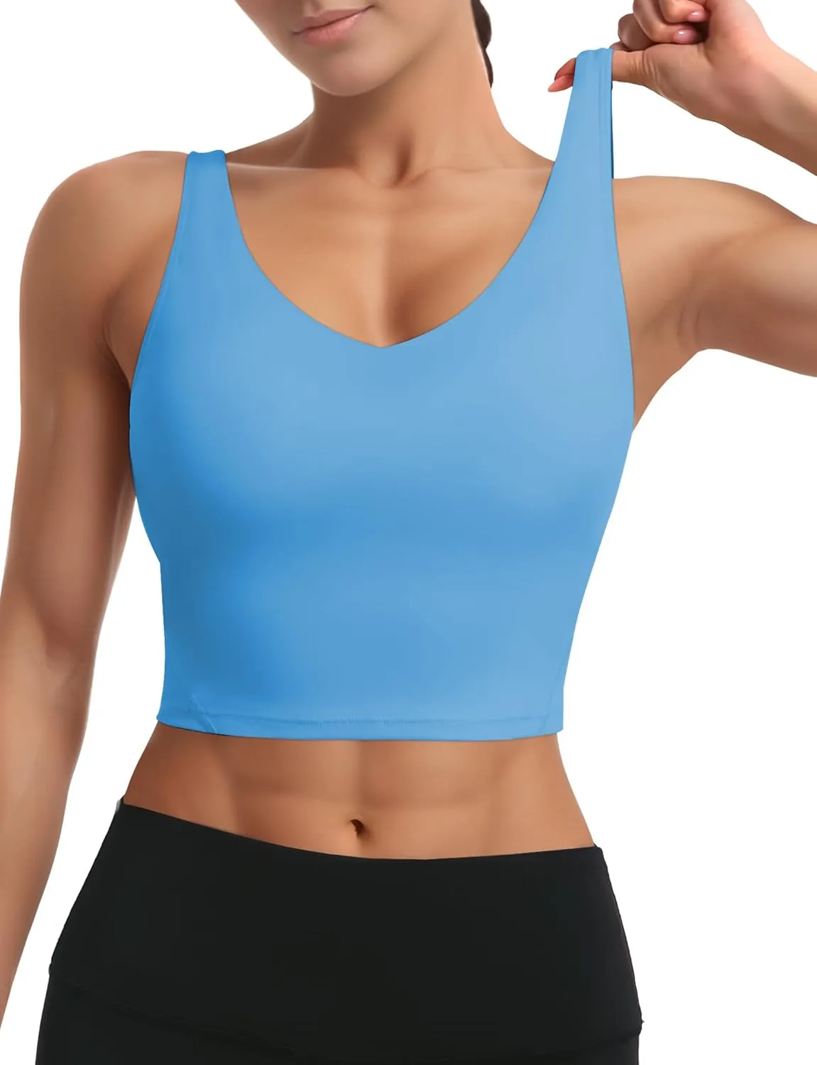 Buauty Sports Bras for Women Longline Wirefree Padded High Support, Workout Tank Crop Tops Built in Bra for Women