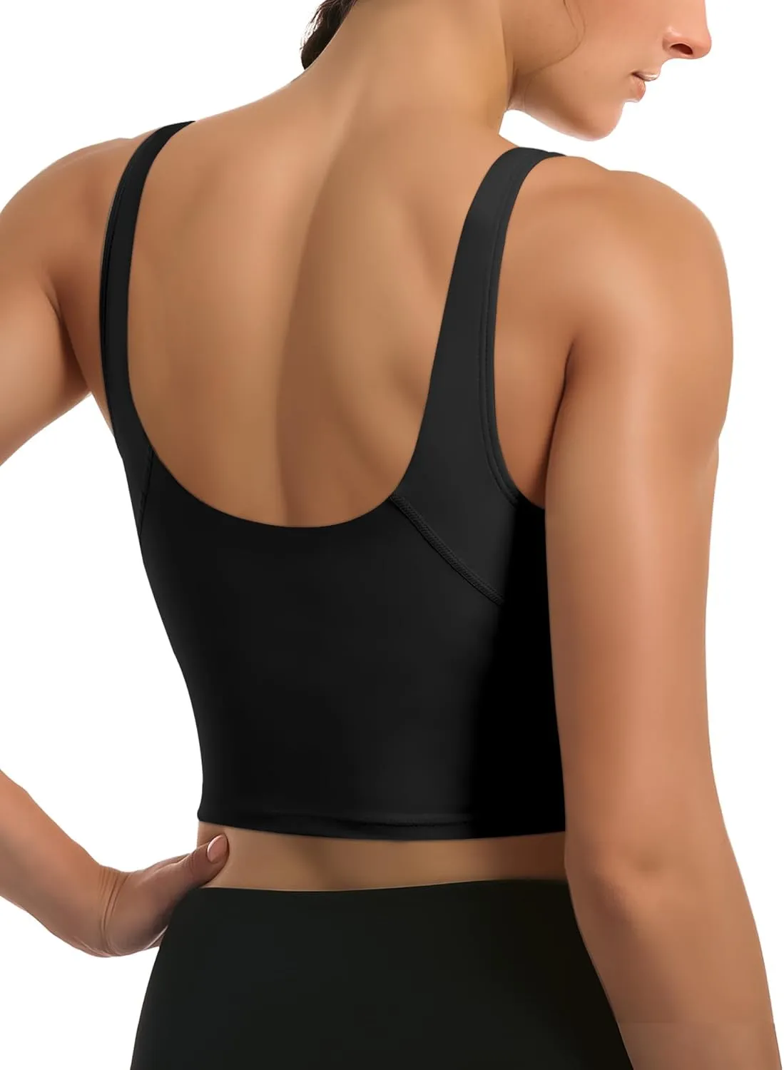 Buauty Sports Bras for Women Longline Wirefree Padded High Support, Workout Tank Crop Tops Built in Bra for Women