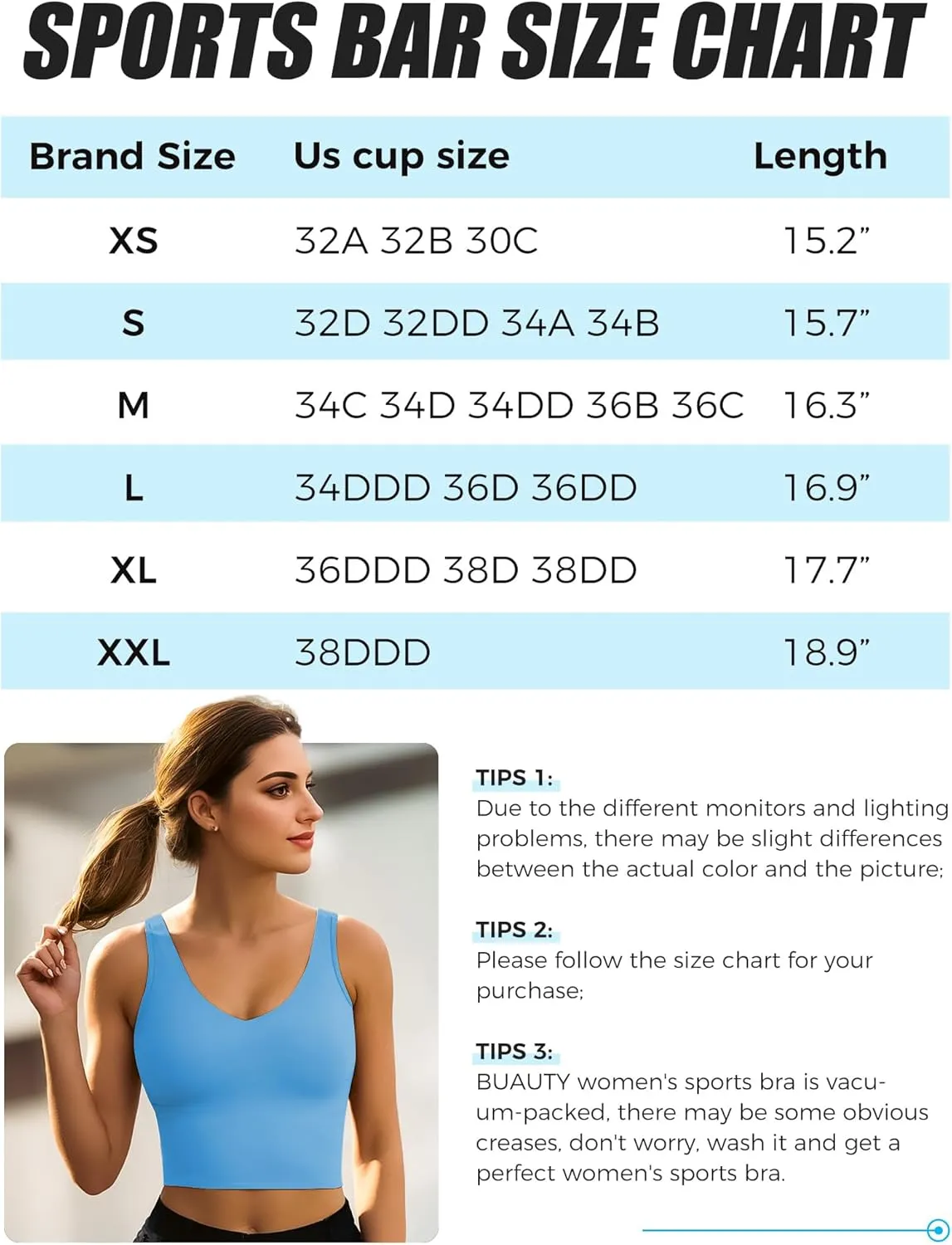 Buauty Sports Bras for Women Longline Wirefree Padded High Support, Workout Tank Crop Tops Built in Bra for Women