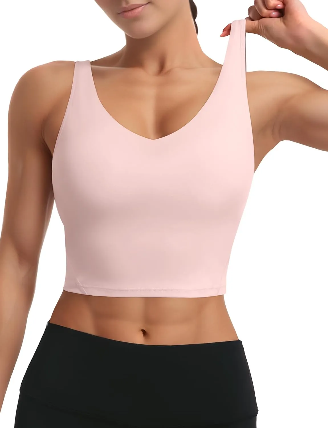 Buauty Sports Bras for Women Longline Wirefree Padded High Support, Workout Tank Crop Tops Built in Bra for Women